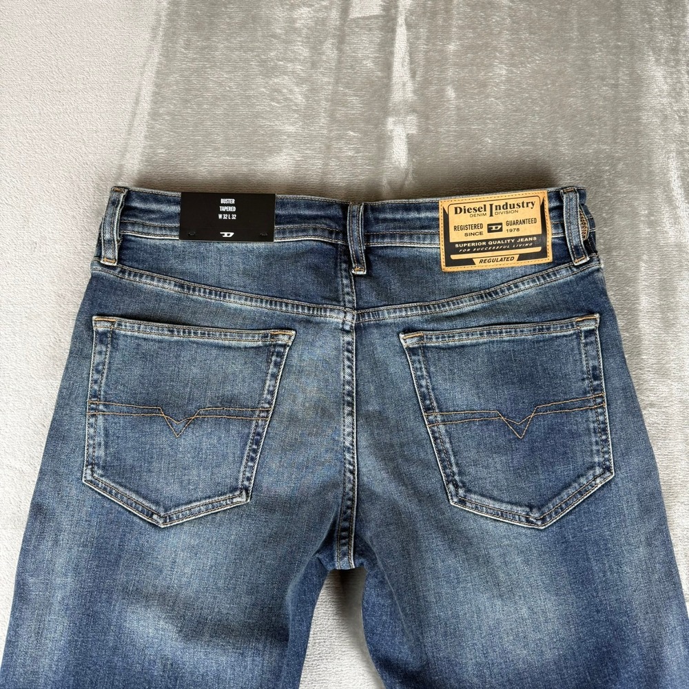 Diesel Buster Slim Tapered Jeans Mens 32x32 Indigo Blue Button Fly $250 New NWT - Picture 8 of 10